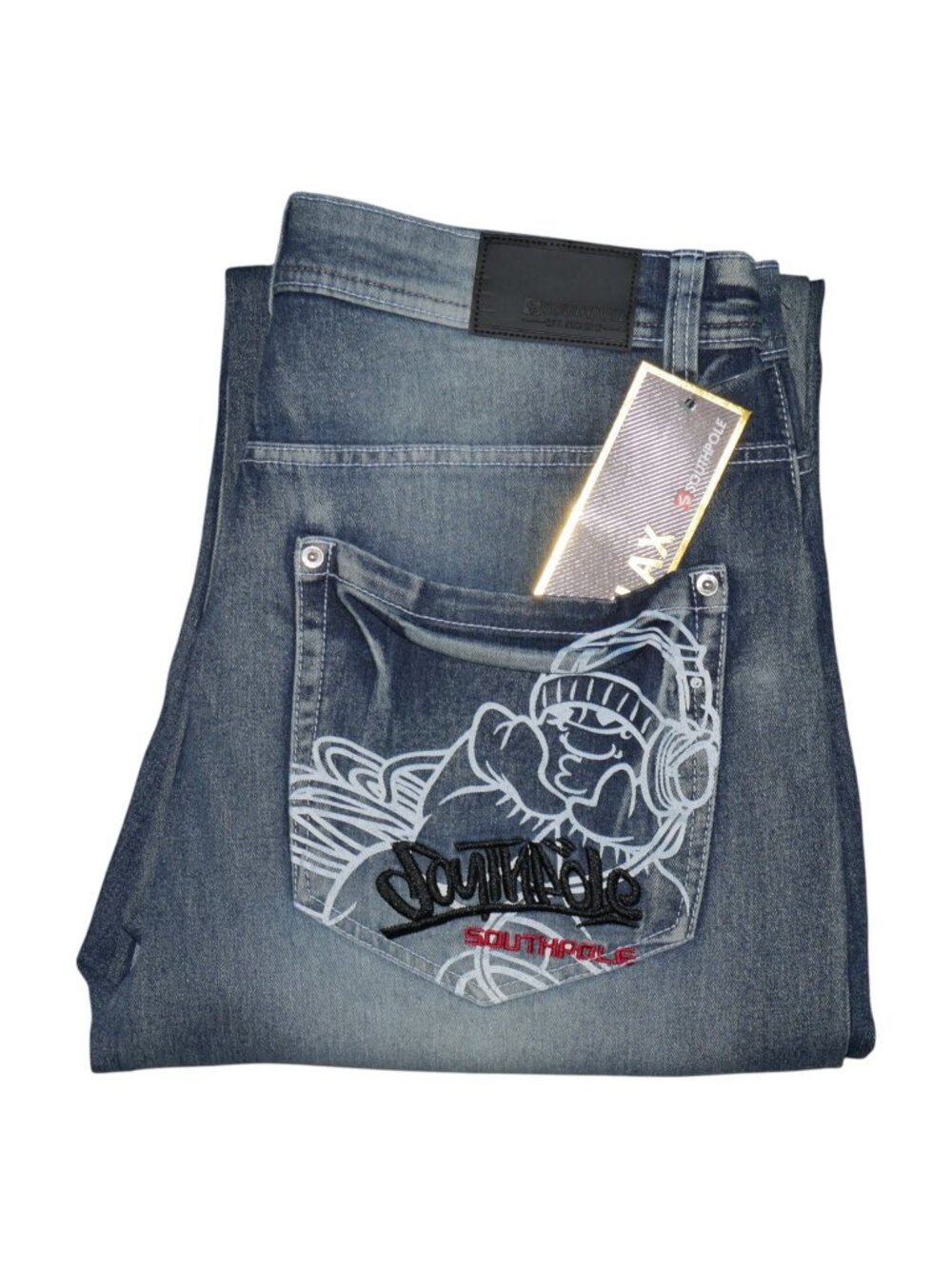 Southpole Men's Size 36x32 Relaxed Fit Jeans Ice Blue Graphic B-Boy Pocket Y2K
